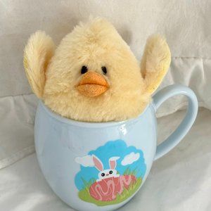 2006 Starbucks Yellow Chick in Blue Plastic Mug w/ Bunny & Easter Motif.